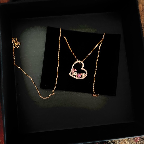 Lab-Created Ruby, Pink & White Lab-Created Sapphire Cluster Heart Necklace - Picture 4 of 4